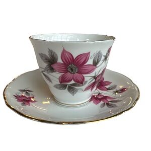 Royal Kent Tea cup and saucer￼ Pink Flowers  Staffordshire England Bone China